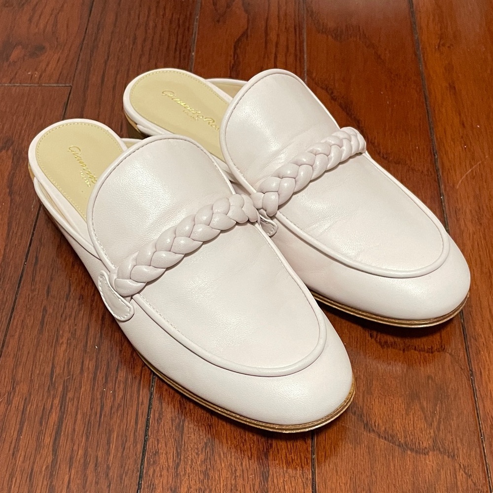 Gianvito Rossi soft pink leather Mules with Braided Accent